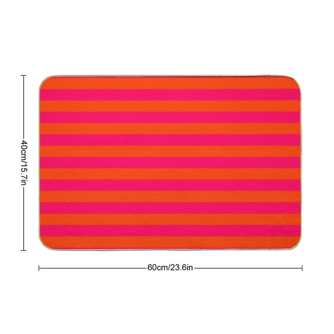 Orange Pop And Hot Neon Pink Horizontal Stripes Durable Bath Mat