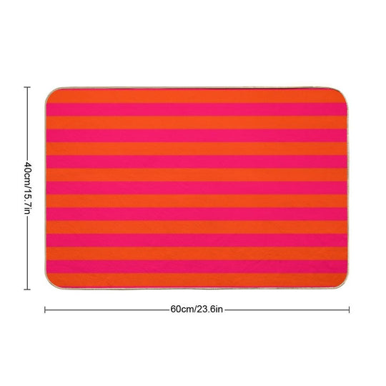 Orange Pop And Hot Neon Pink Horizontal Stripes Durable Bath Mat