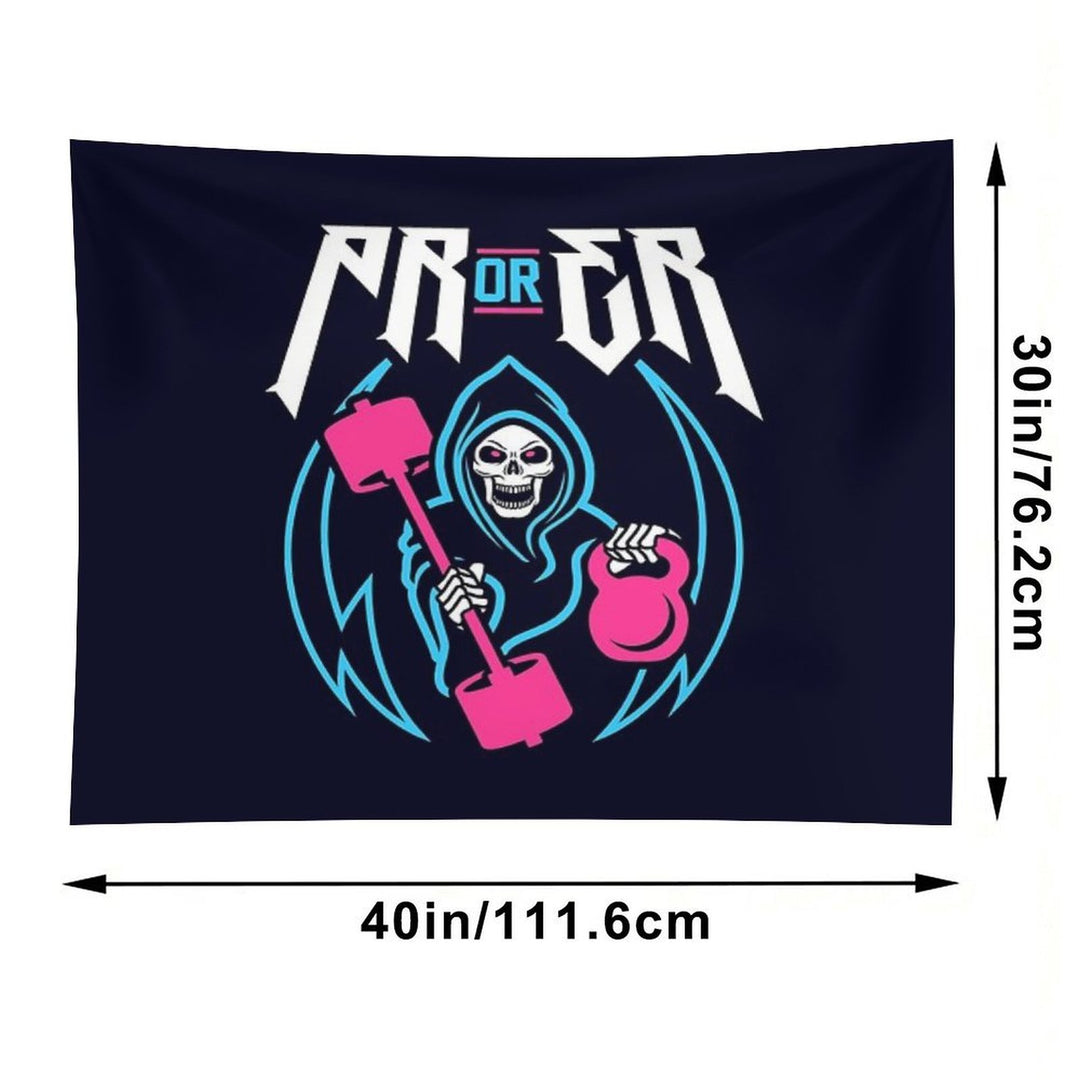 PR Or ER (Gym Reaper Kettlebell & Barbell) Funny Gym Ego Lifting Tapestry