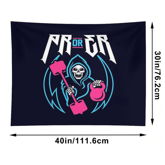 PR Or ER (Gym Reaper Kettlebell & Barbell) Funny Gym Ego Lifting Tapestry