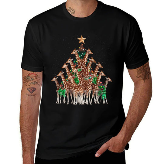 Giraffe Christmas Tree Giraffe Xmas Tree Women  Boys  Versatile T-Shirt