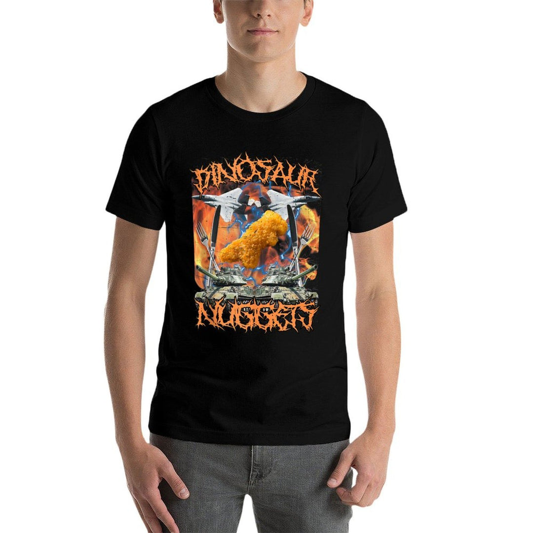 Funny Dinosaur Chicken Nugget Bootleg Hardcore Flames Meme  Soft T-Shirt