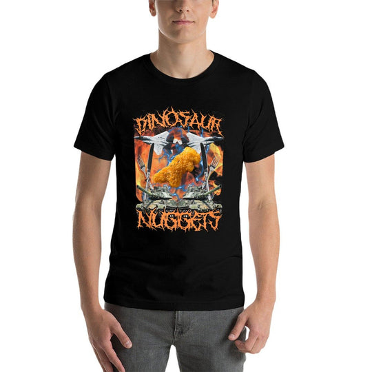 Funny Dinosaur Chicken Nugget Bootleg Hardcore Flames Meme  Soft T-Shirt