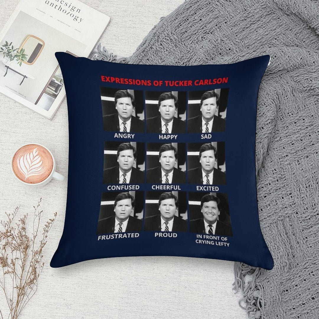 The Expressions of Tucker Carlson Soft Fade-Resistant Throw Pillow