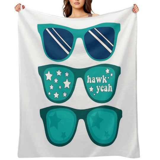 UNCW Hawk Yeah Triple Sunglasses Velvety-soft Throw Blanket