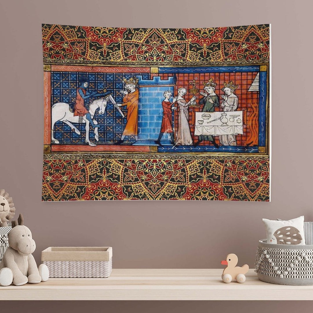 Perceval in Grail Castle  Arthurian Legends Medieval Miniature Tapestry