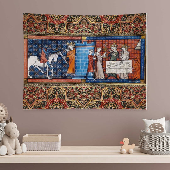 Perceval in Grail Castle  Arthurian Legends Medieval Miniature Tapestry