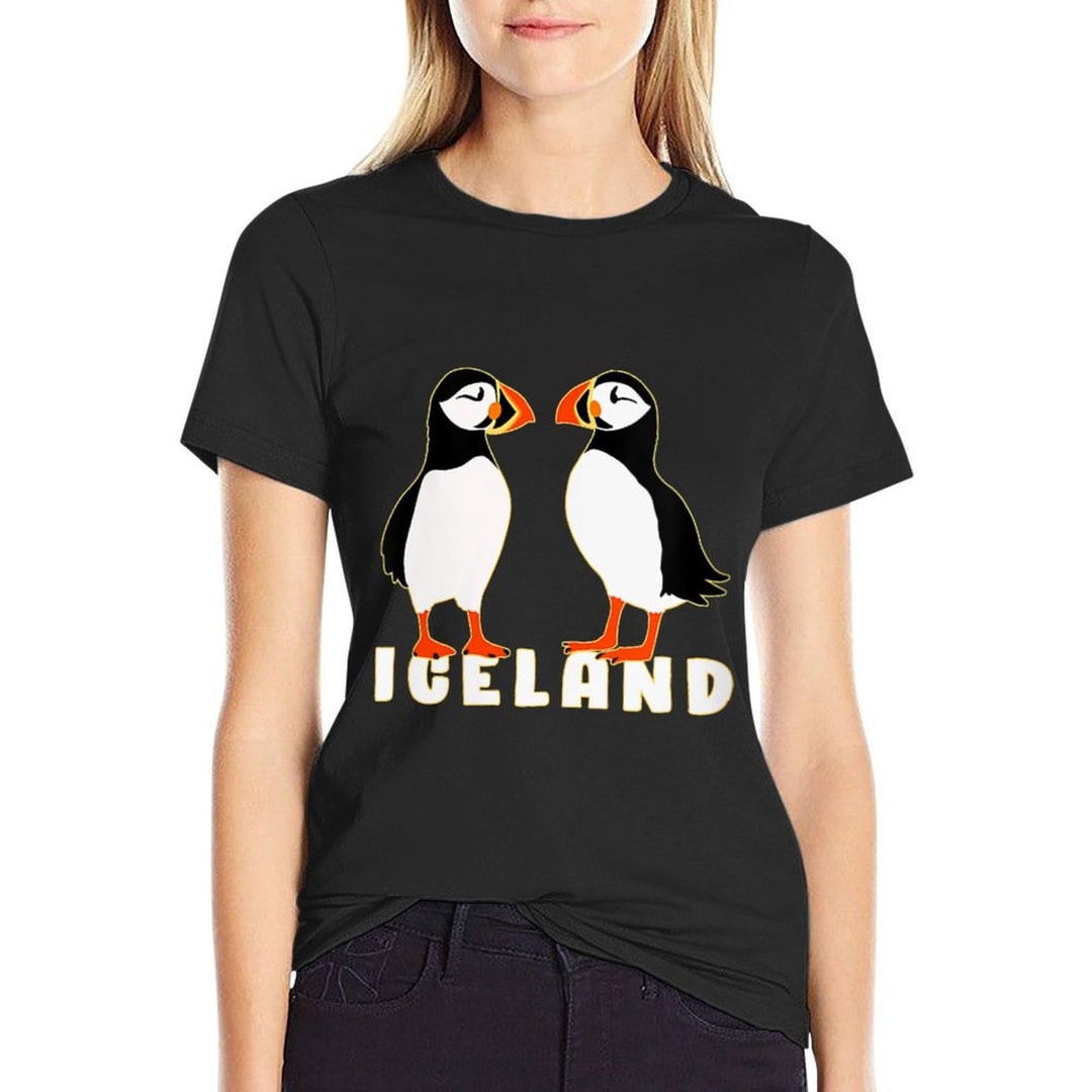 Womens Two Cute Puffins from Iceland  Trendy Pattern T-Shirt