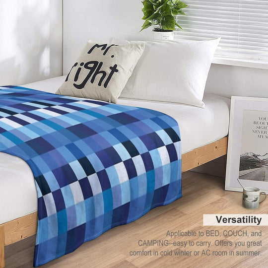 Squares Shades of Azure Machine-washable Throw Blanket