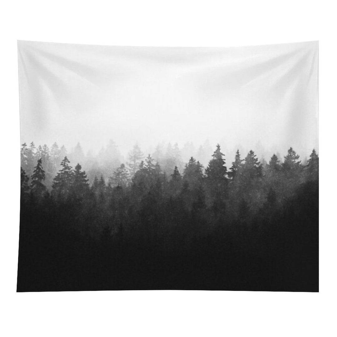 A Wilderness Somewhere  Misty Romantasy Fairytale Ghostwood Forest With Cascadia Trees Covered In Magic Light And Fog Tapestry