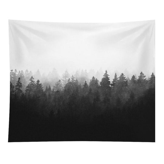 A Wilderness Somewhere  Misty Romantasy Fairytale Ghostwood Forest With Cascadia Trees Covered In Magic Light And Fog Tapestry