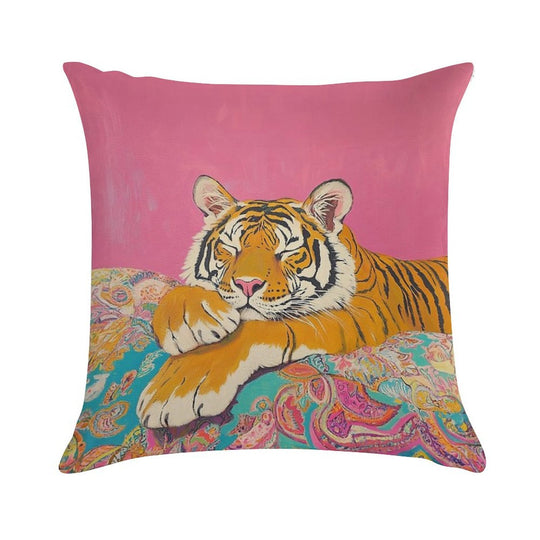 Pink Maximalist Tiger Preppy Painting Soft Anti-Pilling Throw Pillow