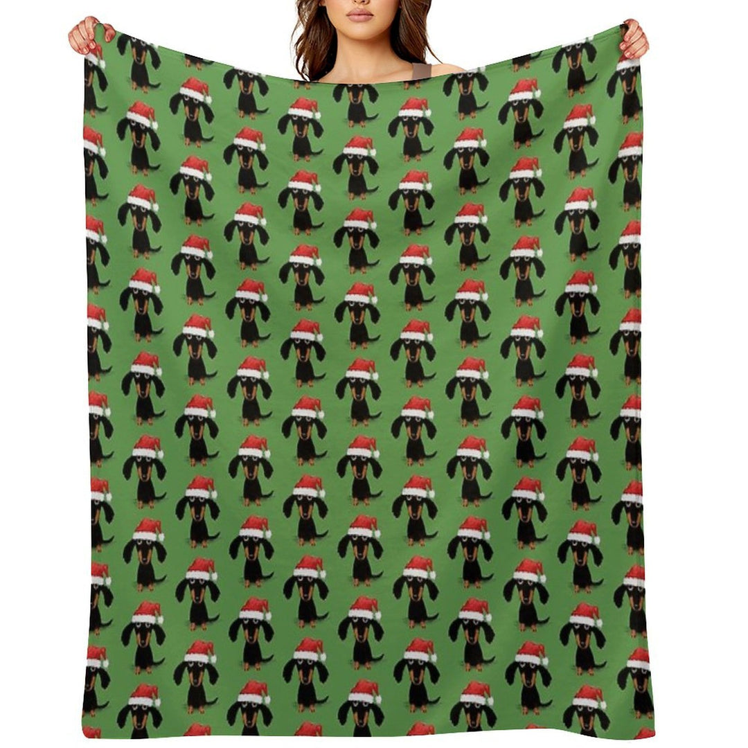 Santa Dachshund  Funny Wiener Dog Christmas Shrink-resistant Throw Blanket