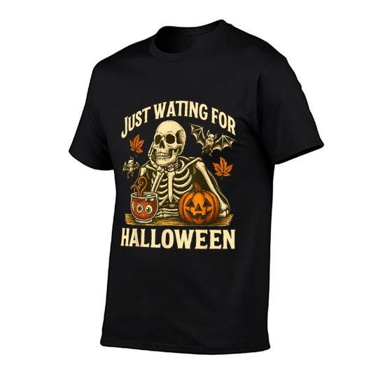 Just Waiting for Halloween  Skeleton Pumpkin Design  Slim-fit Cut T-Shirt