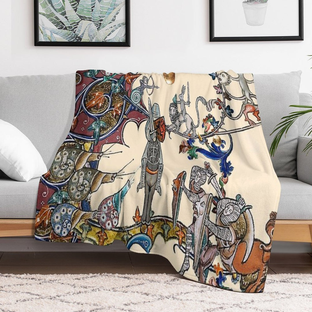 WEIRD MEDIEVAL BESTIARY  WAR, KNIGHTS AND KILLER RABBITS FIGHTING WITH GIANT SNAILS Durable Throw Blanket