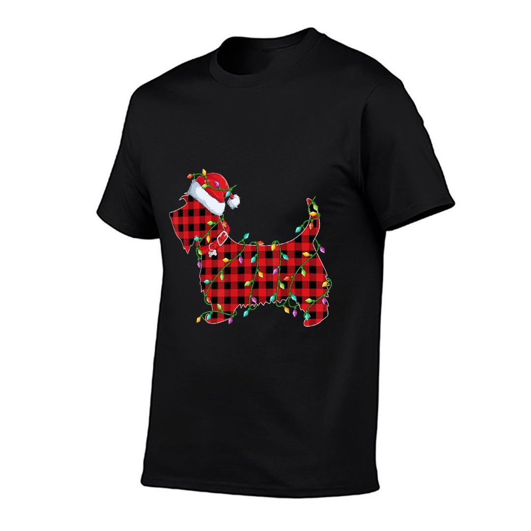 Xmas Lighting Matching Buffalo Plaid Scottie Dog Christmas  Easy-care T-Shirt