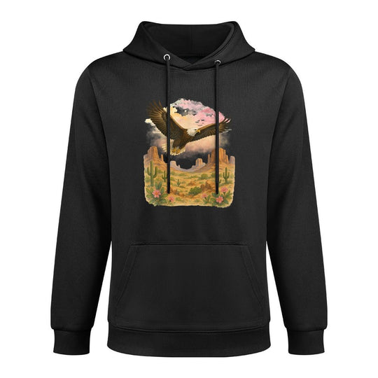 Eagle Over Desert Landscape Sunset Rocks Cactus Easy Care Hoodie