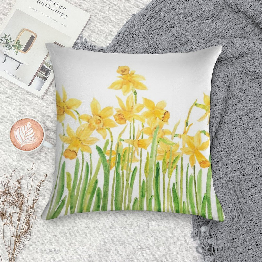 Hand Painted Yellow Daffodils Field Watercolor Soft Warmth Comfort Throw Pillow