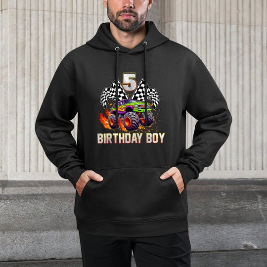 Birthday Monster Truck 5 Year Old Boys 5Th Party Matching Durable Construction Hoodie