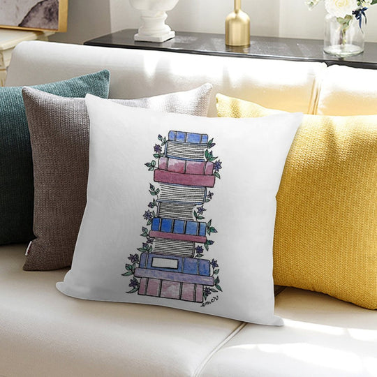 Flowery Books Soft Home Decor Throw Pillow