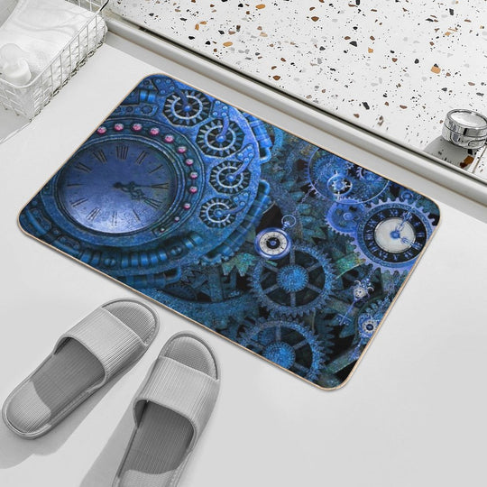 Steampunk Clocks (Blue)  Stain-Proof Bath Mat