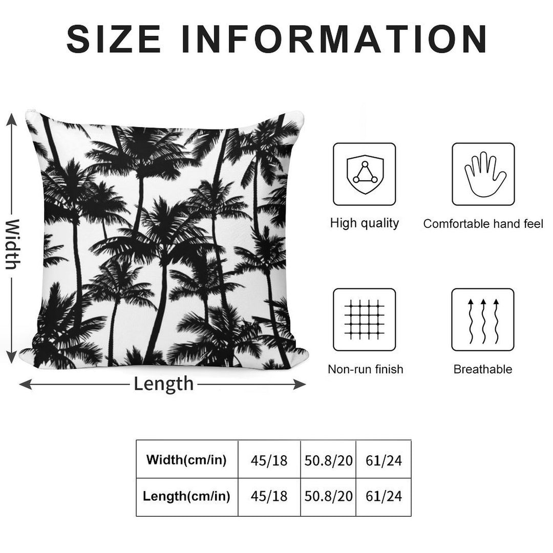 Black Palm Trees on White Background. Soft Decorative Cover Throw Pillow