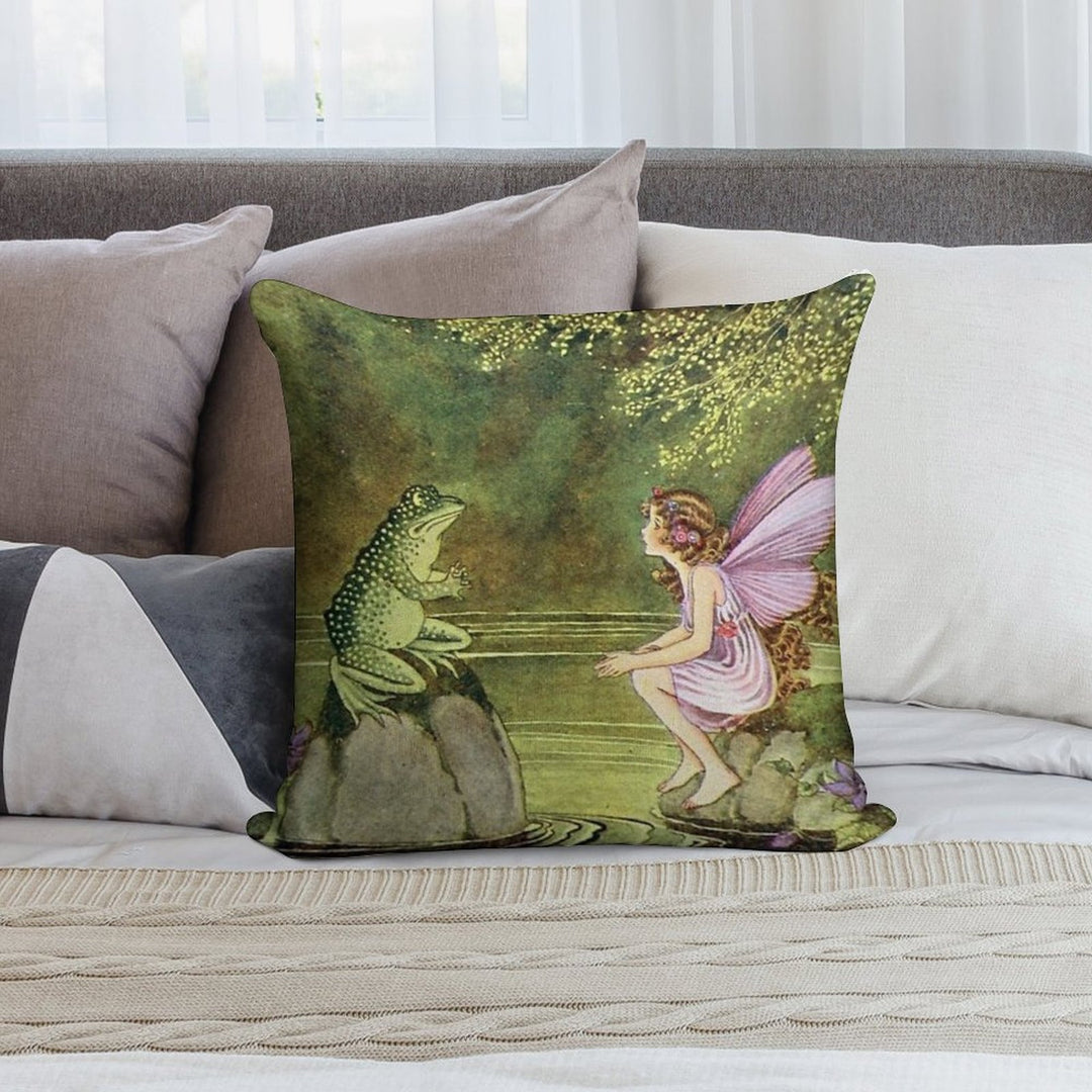 Frog And Fairy Talking -Ida Rentoul Outhwaite Soft Reinforced Edging Throw Pillow