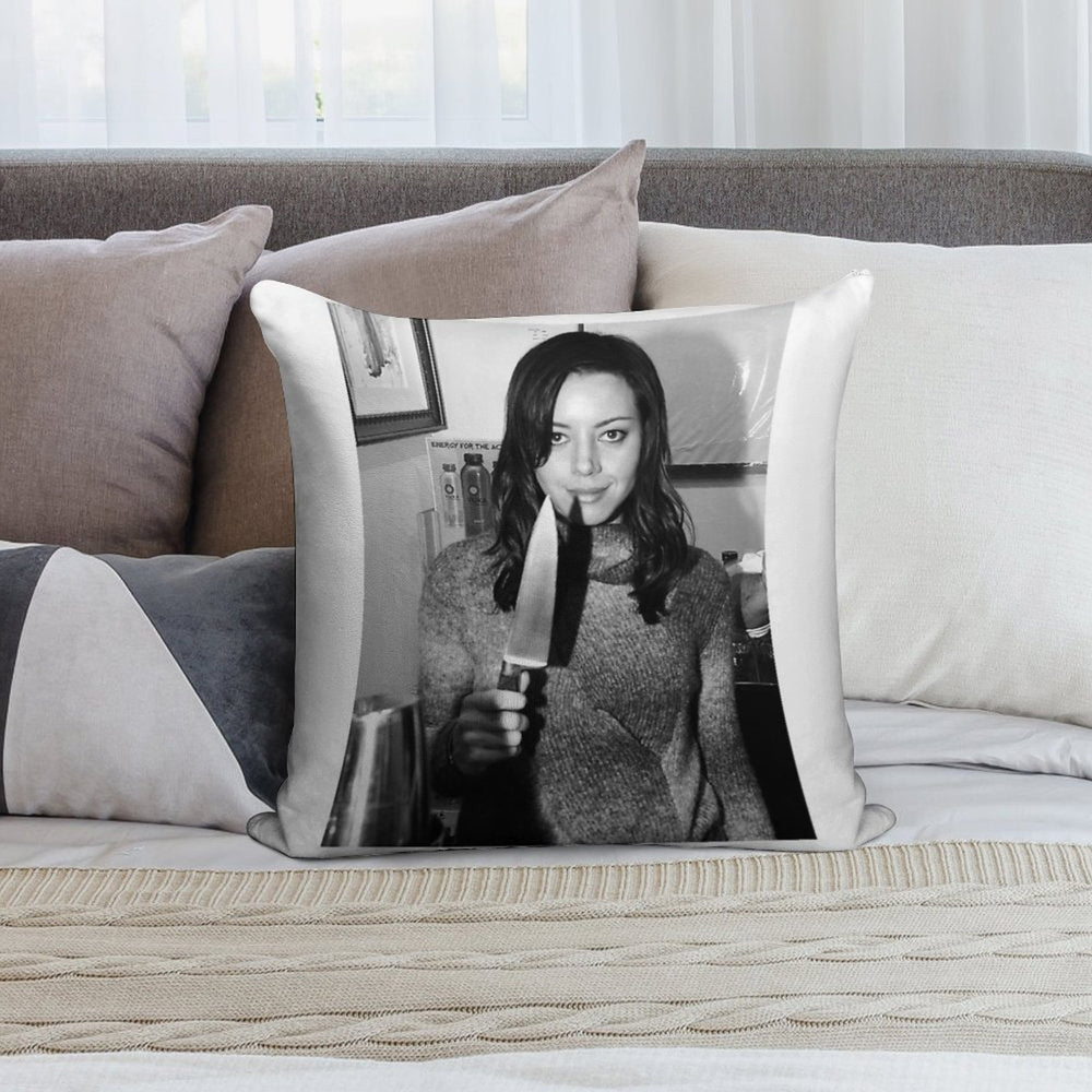 Aubrey Plaza Holding Knife Soft Decorative Cover Throw Pillow