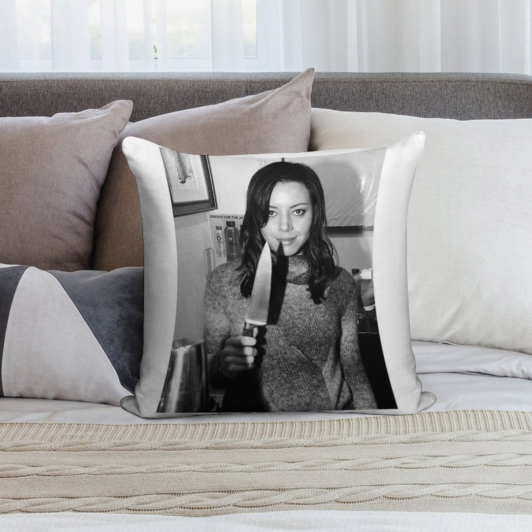 Aubrey Plaza Holding Knife Soft Decorative Cover Throw Pillow