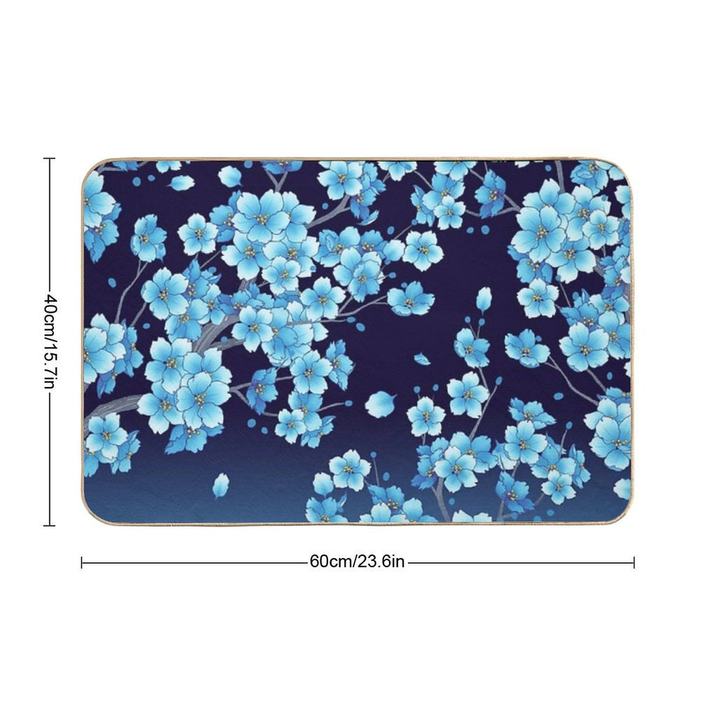 Falling Blue Sakura Cherry Blossom Petals  Toxin-Free Bath Mat
