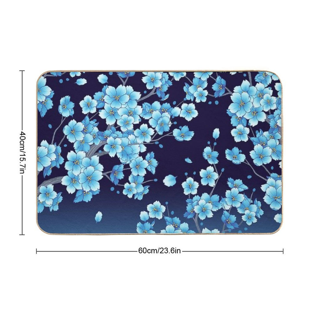 Falling Blue Sakura Cherry Blossom Petals  Toxin-Free Bath Mat