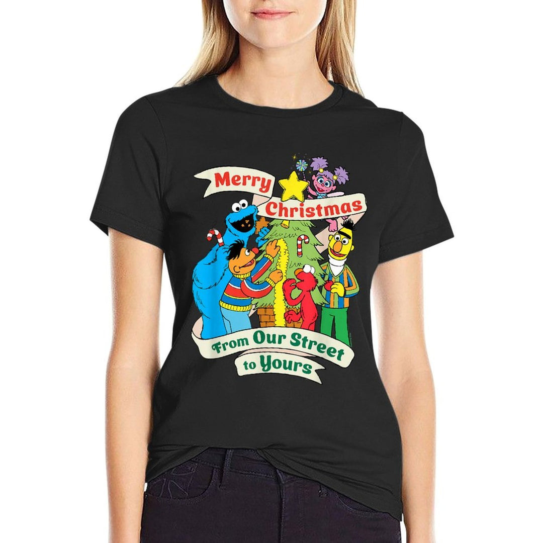 Sesame Street Vintage Merry Christmas  Summer-ready Fabric T-Shirt