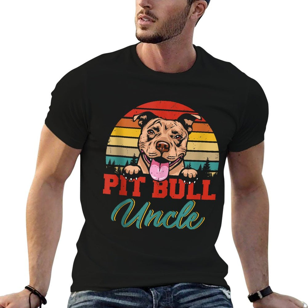 Vintage Retro Pit Bull Uncle Cool Fathers Day Dog Lover  Odor-resistant T-Shirt