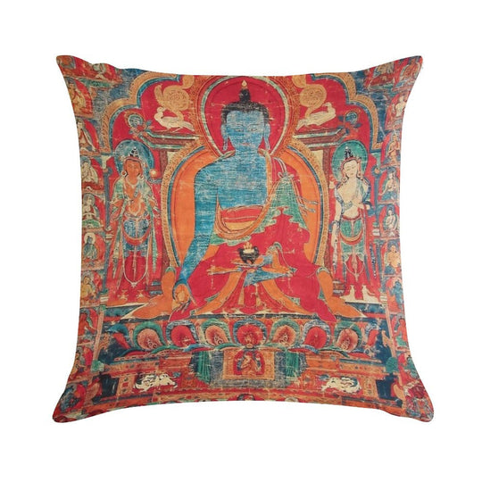 Mandala 140 Blue Medicine Buddha Soft Shrink-Resistant Throw Pillow