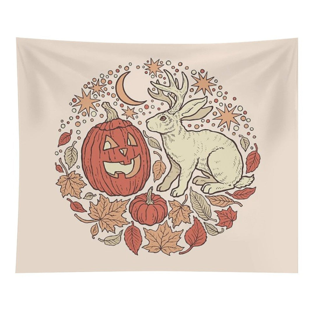 Halloween Friends  Jackalope And Jack-O-Lantern Autumn Art Tapestry