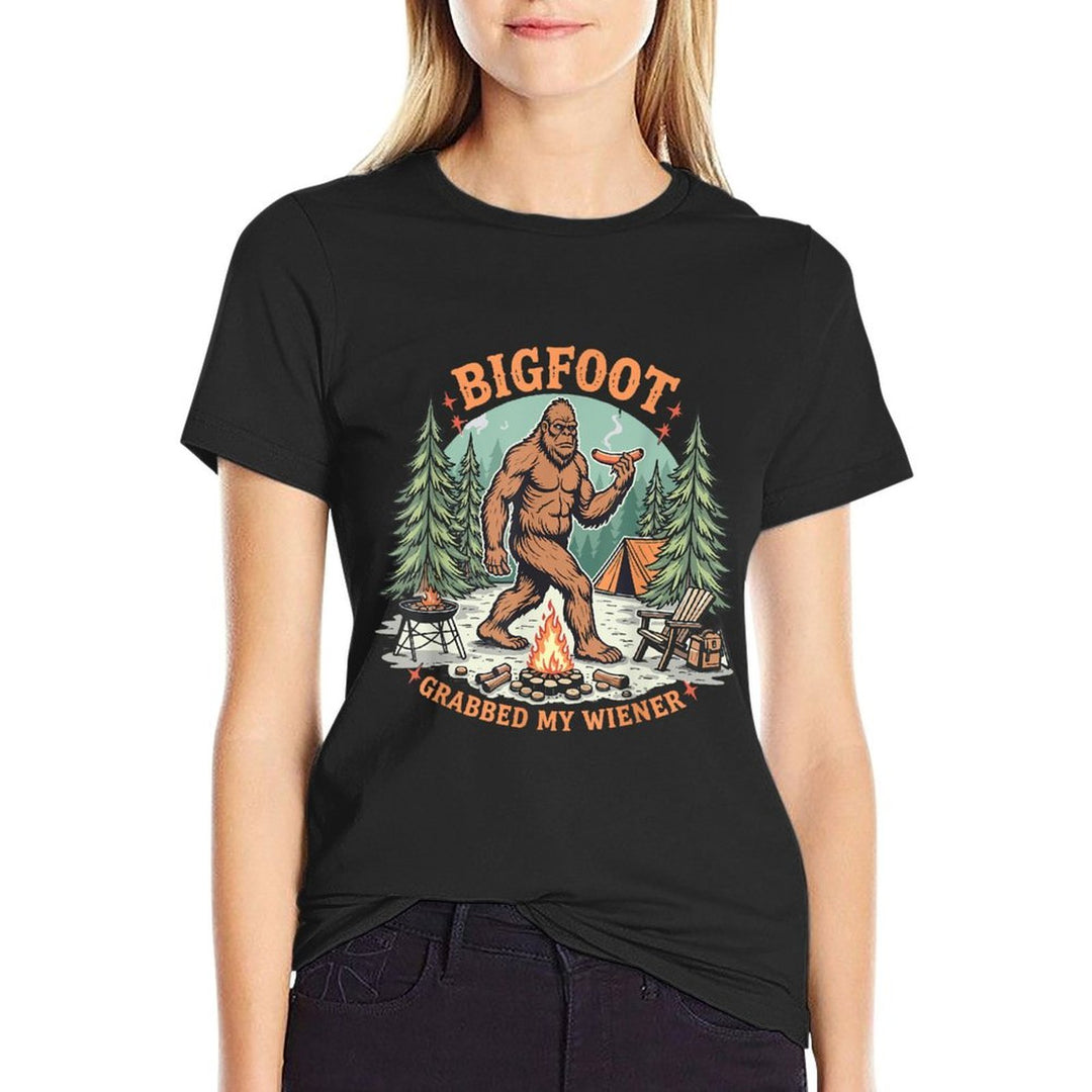 Funny Bigfoot Meme Sasquatch Men Bigfoot Grabbed My Wiener  Cotton T-Shirt