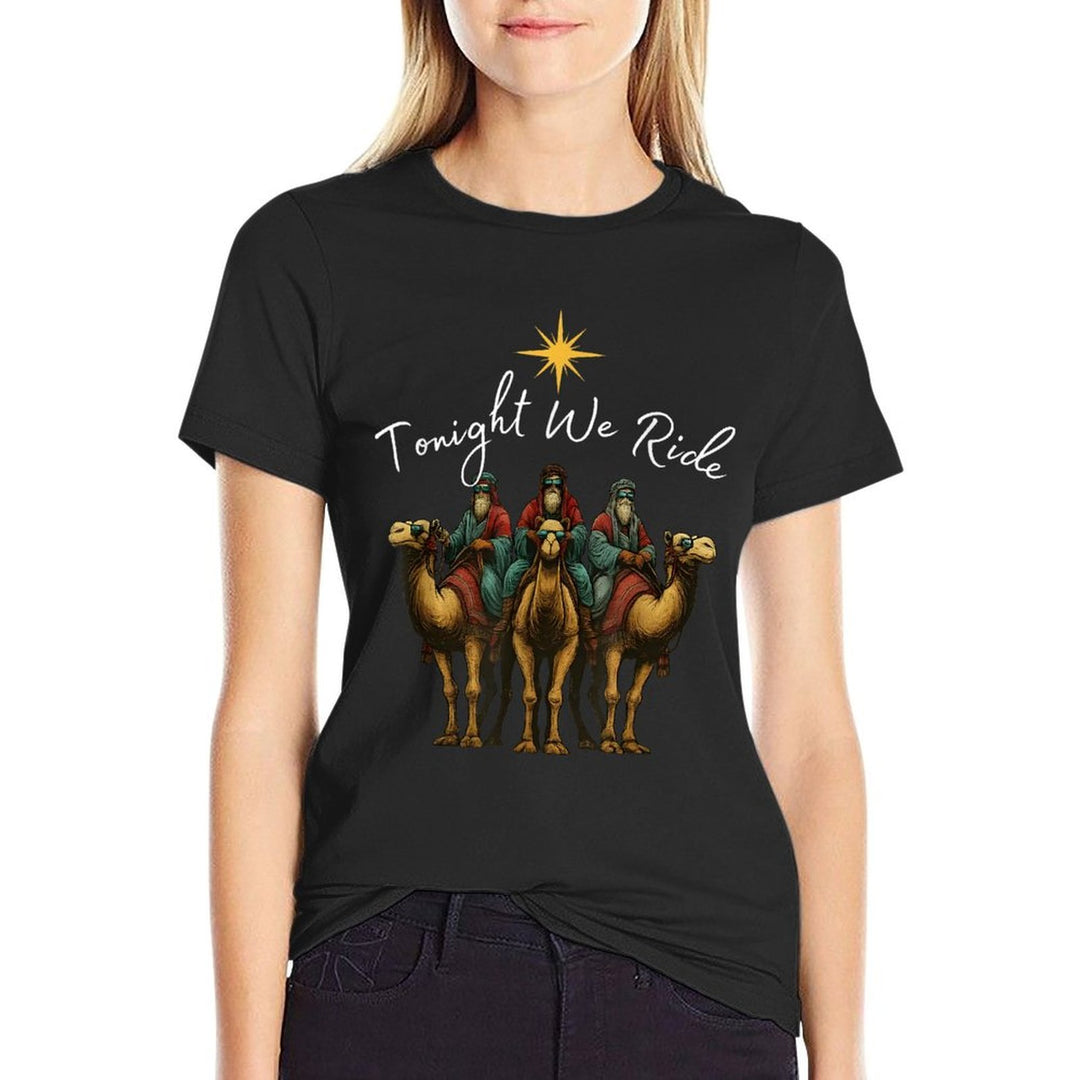 Tonight We Ride Christmas, 3 Wise Men, Christian Christmas  Ribbed Collar T-Shirt