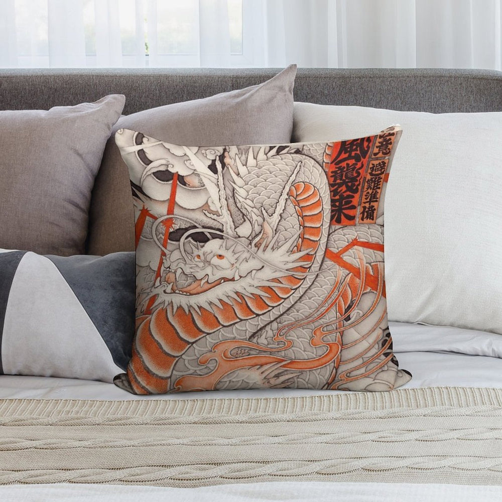 Japanese Tattoo Typhoon Dragon Soft Gift Ready Throw Pillow