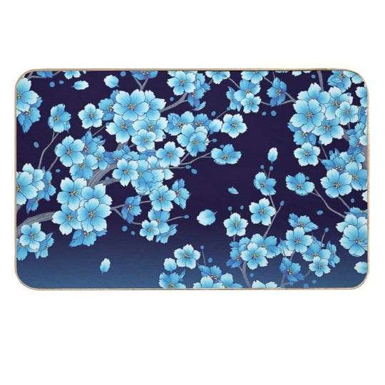 Falling Blue Sakura Cherry Blossom Petals  Toxin-Free Bath Mat