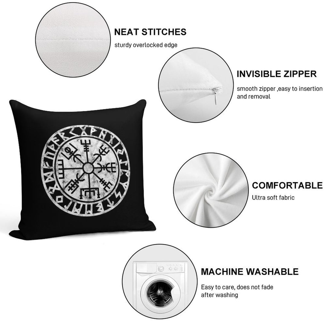 Vintage, Vegvisir, Symbol, Futhark Runes, Viking Compass, Norse, Protection Soft Skin-Friendly Throw Pillow