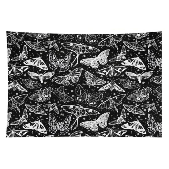 Moth Magic on Black Tapestry
