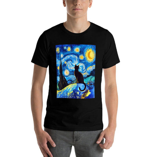 Black Cat on A Starry Night – Cat Lover Funny Van Gogh  Breathable T-Shirt