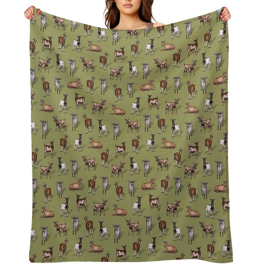 Tiny Goats on Green - Goat Herd Pattern Versatility Throw Blanket