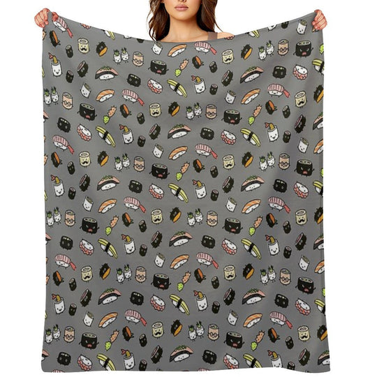 Kawaii Sushi Party Machine-washable Throw Blanket