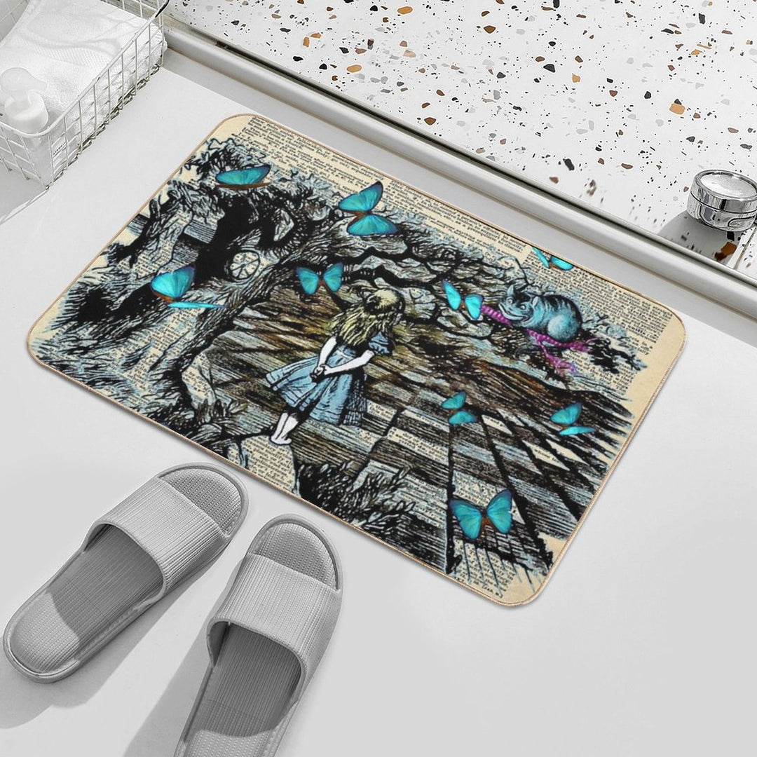 Alice & The Cheshire Cat Butterflies Field - Dictionary Page  Odorless Bath Mat