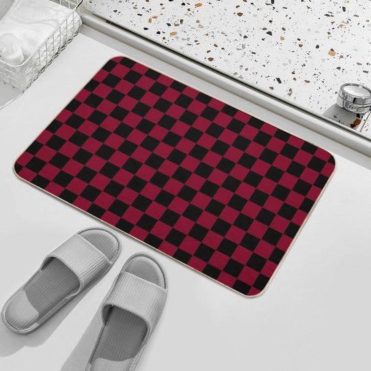 Black And Burgundy Red Checkerboard  Pet-Safe Bath Mat