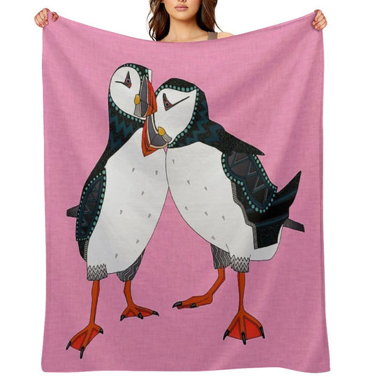 Puffin Pair Pink Quick-dry Throw Blanket
