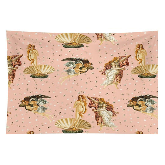 The Birth of Venus - Sandro Botticelli - Pink Pattern Tapestry