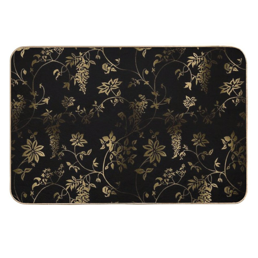 Black Gold Roses Flowers  Absorbent Bath Mat
