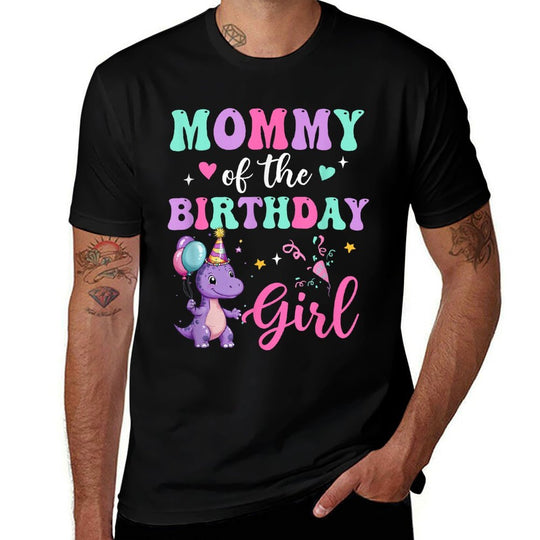 Mommy Of The Birthday For Girl Dinosaur T-Rex Party Family  Rolled Sleeves T-Shirt